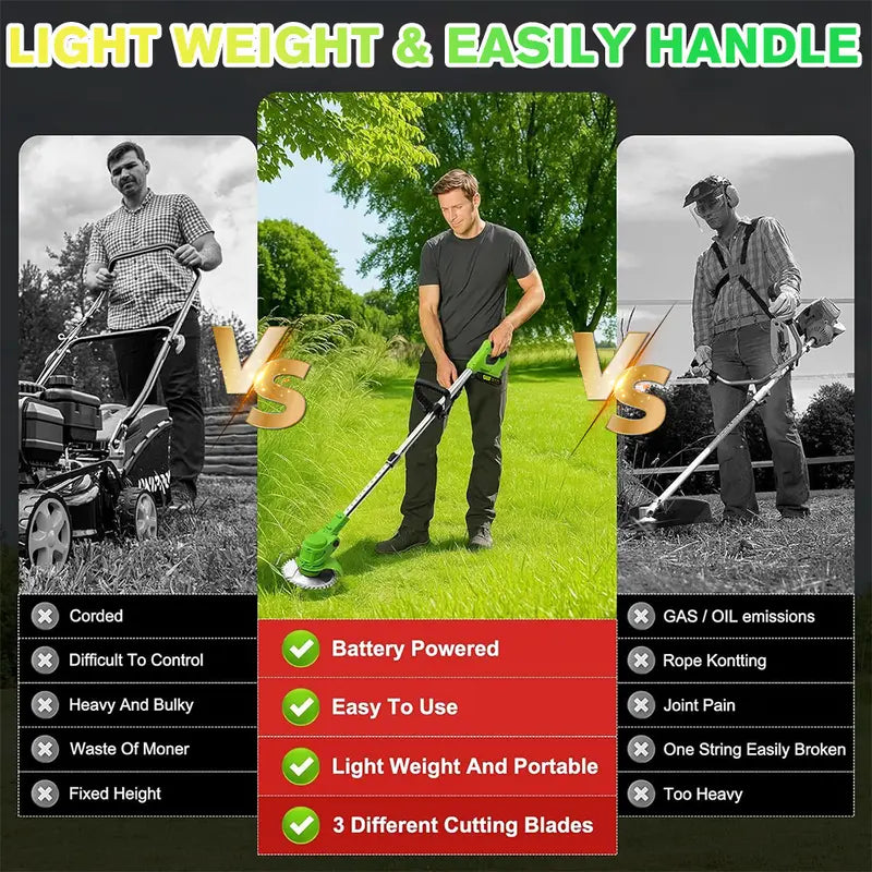 🌿 Cordless Weed Wacker – 2 Batteries, Lightweight Trimmer
