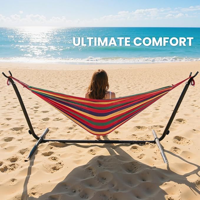 🌿 Relax Anywhere: Double Hammock with Stand – 450lb Capacity, Portable & Ultra-Soft