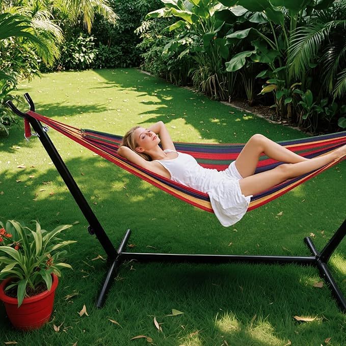 🌿 Relax Anywhere: Double Hammock with Stand – 450lb Capacity, Portable & Ultra-Soft